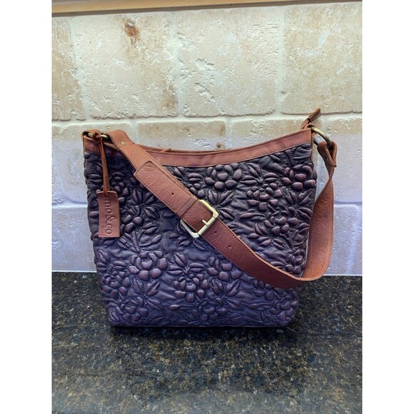 HTF Sundance Mo & Co Villa Cimbrone Quilted Floral Brown Leather Shoulder Bag - Picture 1 of 11